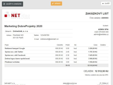 Export zakázky
